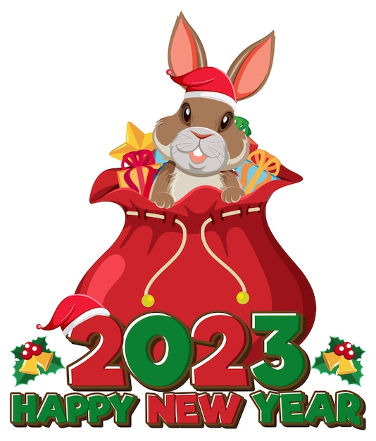 Happy New Year 2023 text with cute rabbit