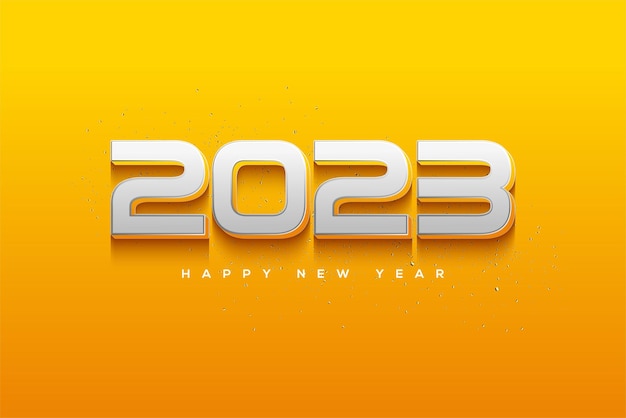 Happy new year 2023 in white on yellow background