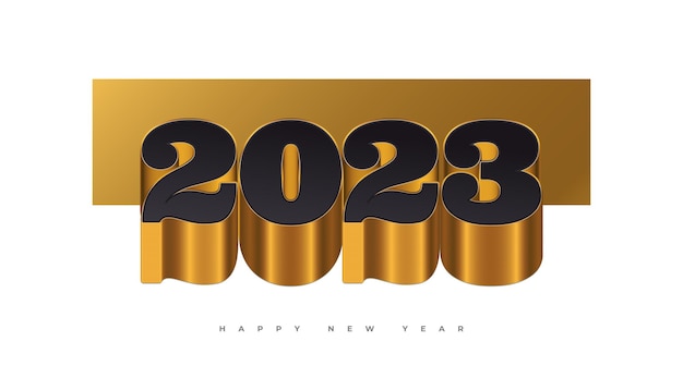 Happy New Year 2023 with Black and Gold 3D Numbers Isolated on White Background New Year Design for Banner Poster and Greeting Card