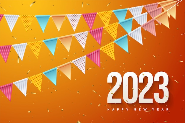 happy new year 2023 with celebration curtain decoration.