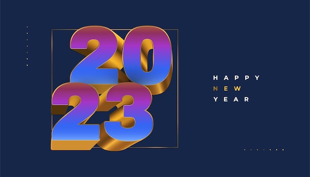 Vector happy new year 2023 with colorful and gold 3d numbers isolated on blue background new year design for banner poster and greeting card