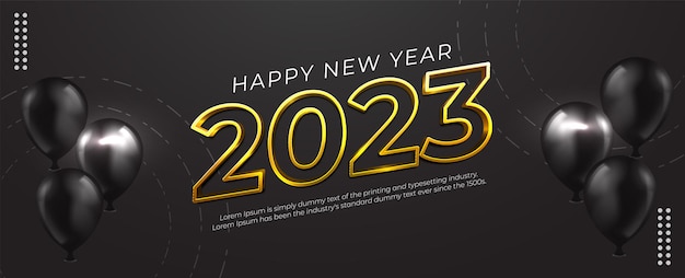 Happy new year 2023 with editable number gold effect on dark background