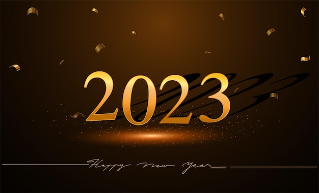 Happy New Year 2023 with isolated on elegant background text design gold colored vector elements for calendar and greeting card