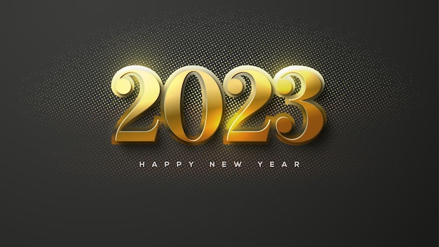 Happy new year 2023 with luxurious shiny golden color