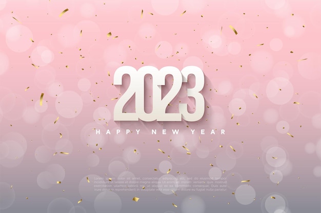 happy new year 2023 with pink transparent bubble background.