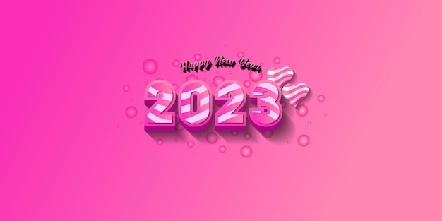 Happy new year 2023 with realistic heart vector illustration