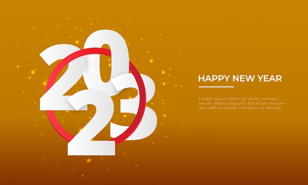 Happy new year 2023 with a red ribbon poster template on dark background