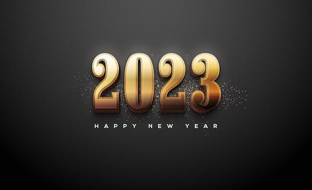 Happy new year 2023 with shiny gold color