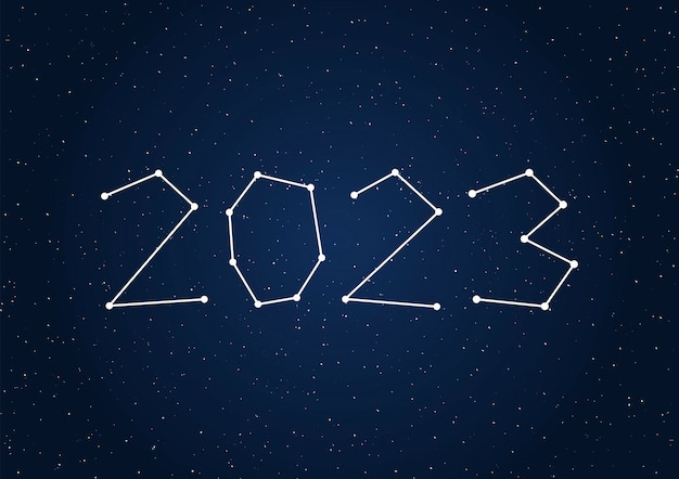 Happy New Year 2023 with stars texture on dark sky background.