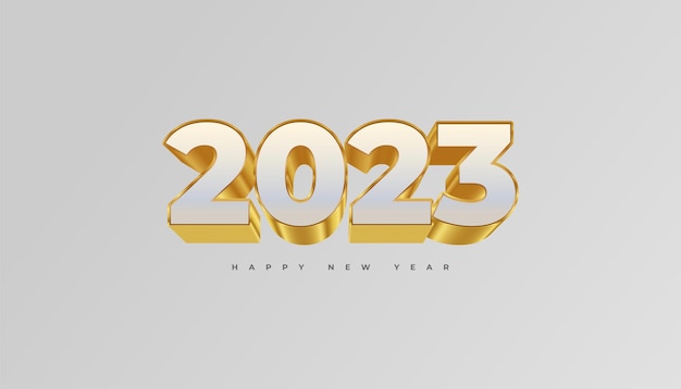 Happy New Year 2023 with White and Gold 3D Numbers Isolated on White Background New Year Design for Banner Poster and Greeting Card