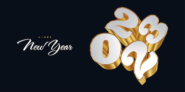 Happy New Year 2023 with White and Gold 3D Numbers New Year Design for Banner Poster and Greeting Card