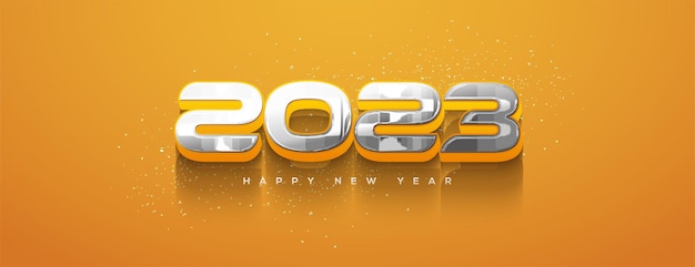 Happy new year 2023 yellow luxury modern 3d figures