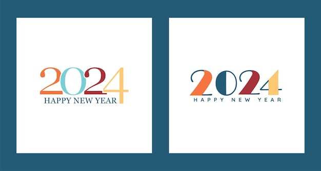 Happy New Year 2024 Abstract Typography Designs Posters and Modern Minimalist Templates Se