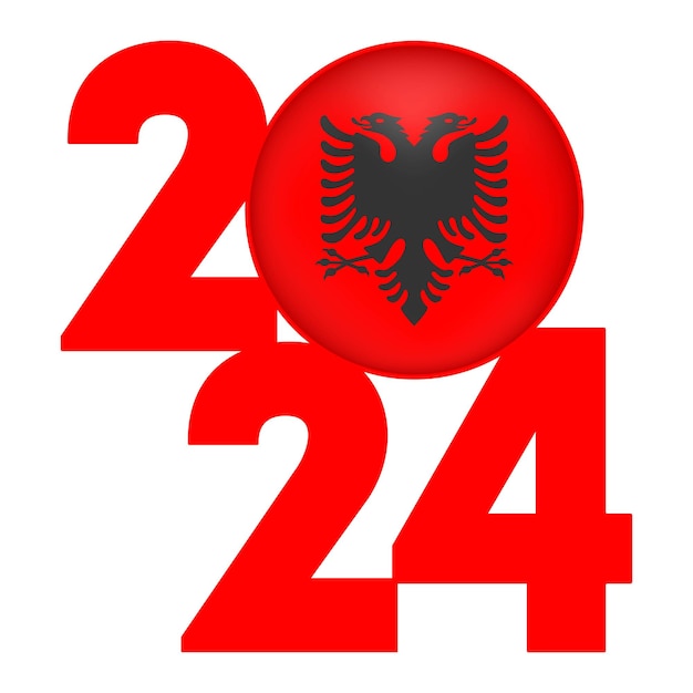 Happy New Year 2024 banner with Albania flag inside Vector illustration