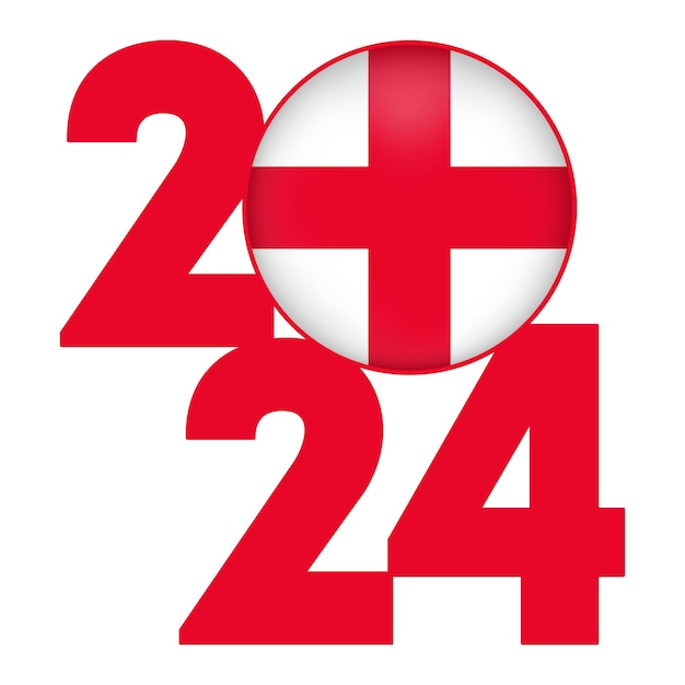 Happy New Year 2024 banner with England flag inside Vector illustration