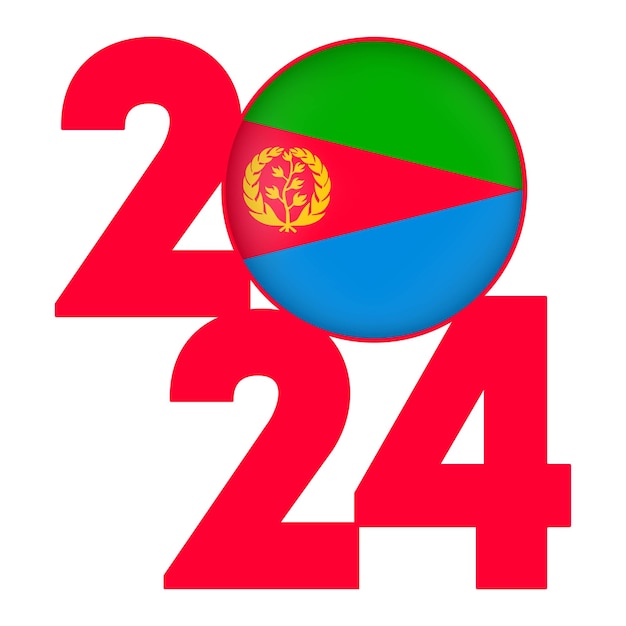 Happy New Year 2024 banner with Eritrea flag inside Vector illustration