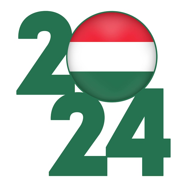 Happy New Year 2024 banner with Hungary flag inside Vector illustration