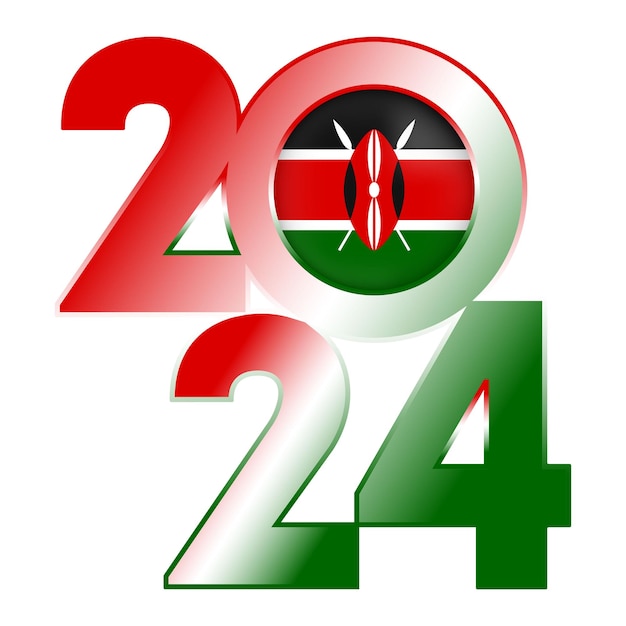 Happy New Year 2024 banner with Kenya flag inside Vector illustration