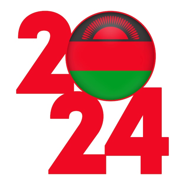 Happy New Year 2024 banner with Malawi flag inside Vector illustration