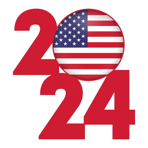 Happy New Year 2024 banner with USA flag inside Vector illustration