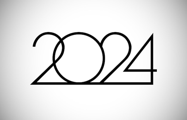 A Happy New Year 2024 business style number. Black and white style. Calendar title. Planner design.