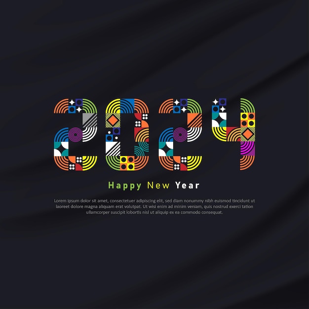 Happy New year 2024 colorful geometric number of 2024 design on dark background