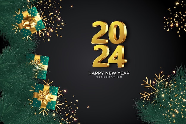 Happy New Year 2024 festive realistic decoration Celebrate 2024 party