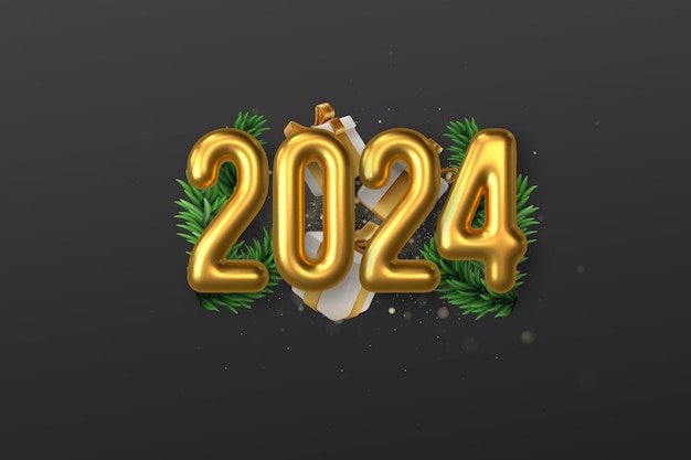 Happy New Year 2024 festive realistic decoration Celebrate 2024 party