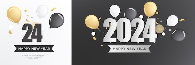 Happy New Year 2024 festive realistic decoration Celebrate 2024 party