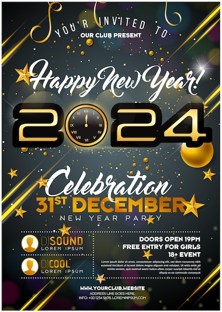 Vector happy new year 2024 flyer design 2024 poster template