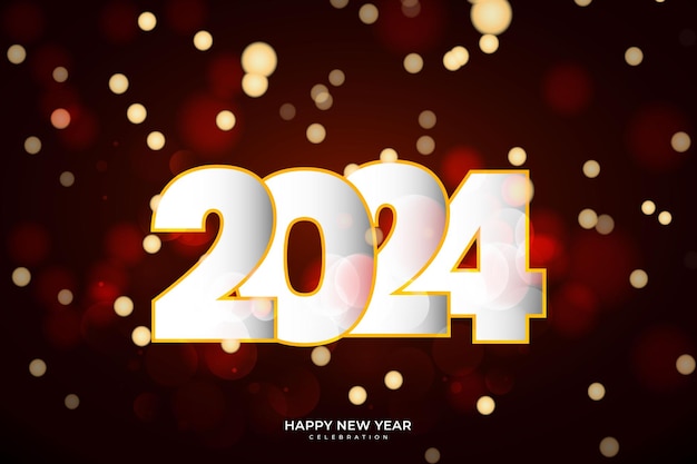 Happy New Year 2024 greeting with dark bokeh background