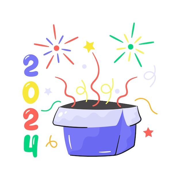 Happy new year 2024 hand drawn sticker vector design