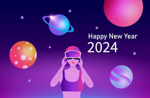 Happy New Year 2024 Holidays celebration galaxy background