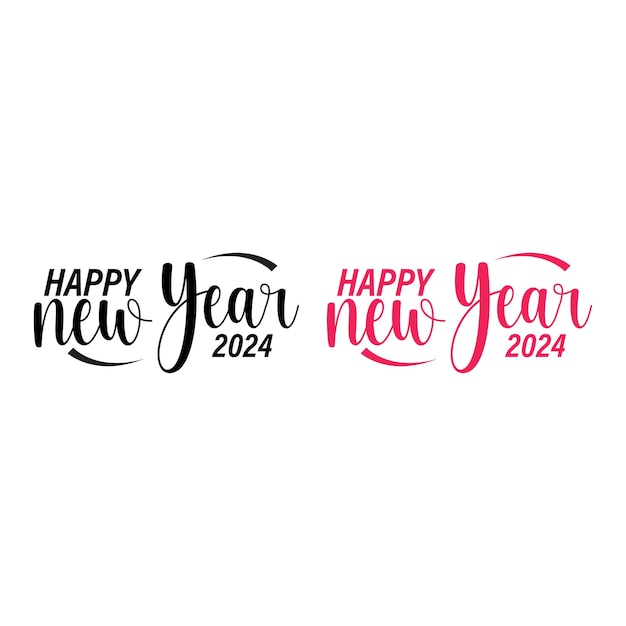 Happy New Year 2024 Logo Abstract Hand drawn creative calligraphy vector logo design 2024 New year