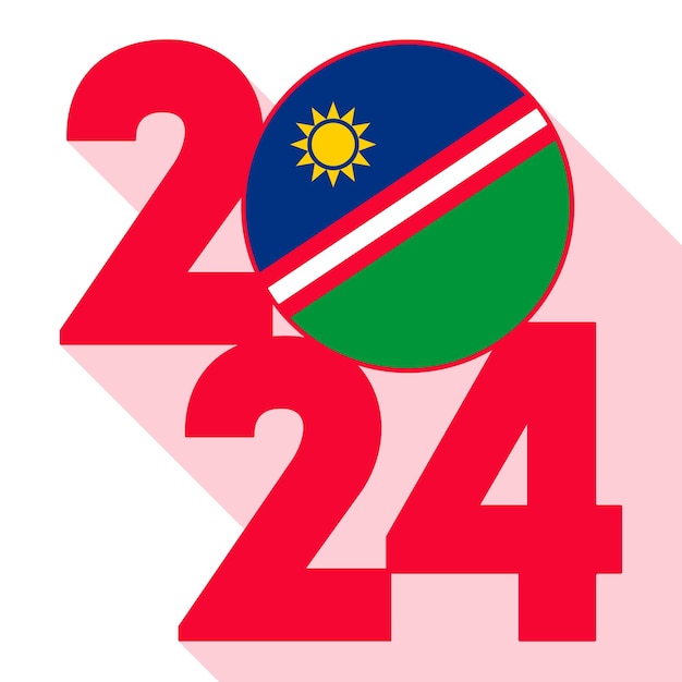 Happy New Year 2024 long shadow banner with Namibia flag inside Vector illustration