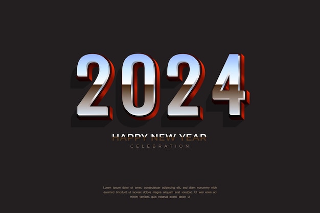 Happy New Year 2024 Silver Red 3D numbers on elegant Background