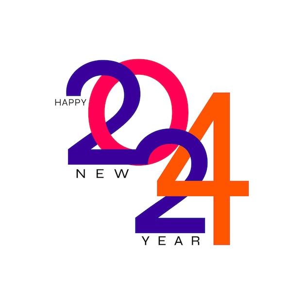 Happy new year 2024 text typography logo design element flyer banner design