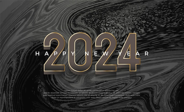 Happy new year 2024 with 3d numbers in brownish black On a soft background with luxury gold glitter Premium vector design for greeting and celebration