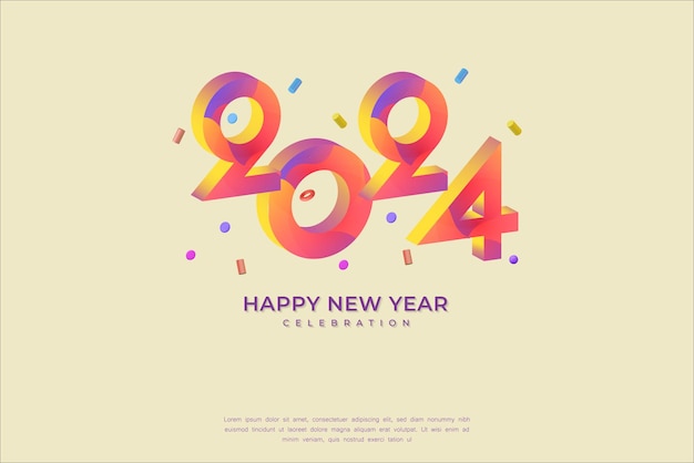 Happy new year 2024 with 3D retro full color design template