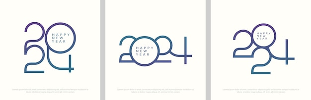 Happy new year 2024 with blue thin numbers on white background Premium design vector