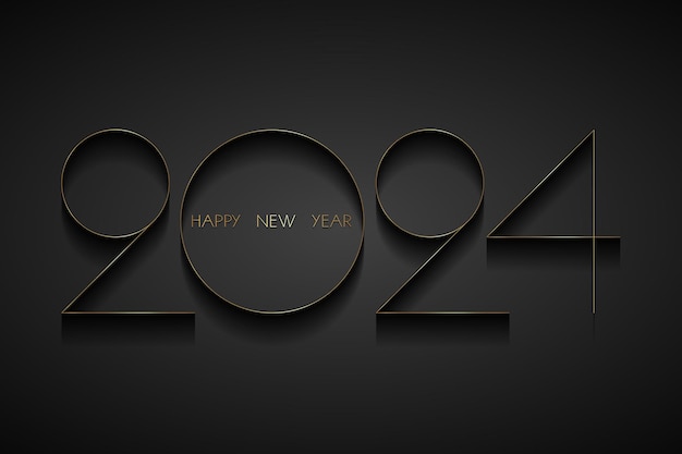 Vector happy new year 2024 with luxury golden thin numerals on black background happy holyday gold number