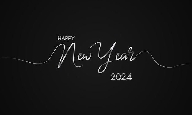 Happy New Year 2024 with silver handwritten script on isolated background