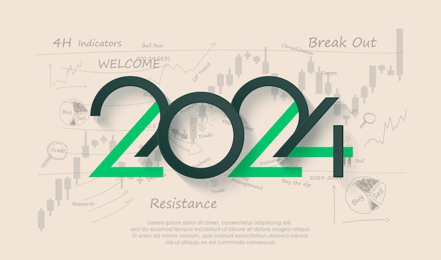 Happy new year 2024 with stock market concept Simple design with semi modern retro design Vector background 2024