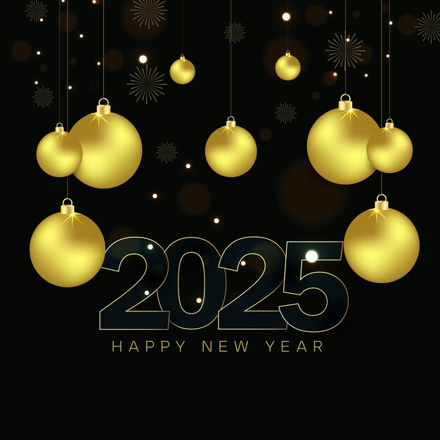 Vector happy new year 2025 background with hanging christmas golden ball