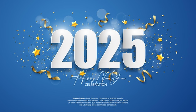 Happy New Year 2025 festive realistic decoration elegant number for Celebrate 2025 party calender