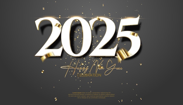 Happy New Year 2025 festive realistic decoration elegant number for Celebrate 2025 party