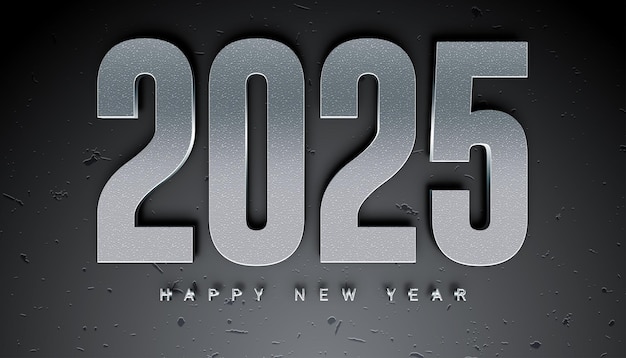 Vector happy new year 2025 festive realistic decoration elegant silver number with dark background