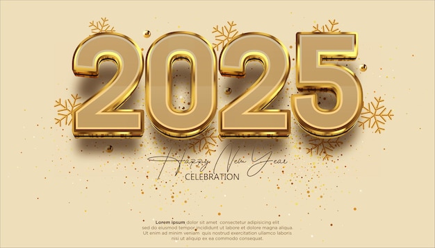 Happy New Year 2025 festive realistic elegant gold number for Celebrate 2025 party