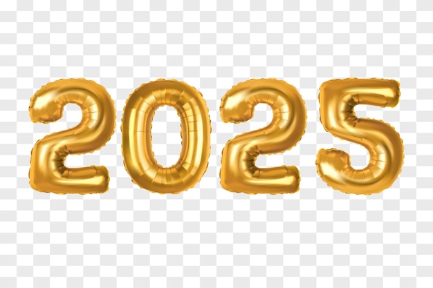 Happy New Year 2025 Golden baloon 3D numbers with png Background