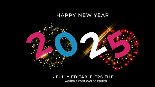 Vector happy new year 2025 luxury text effect design